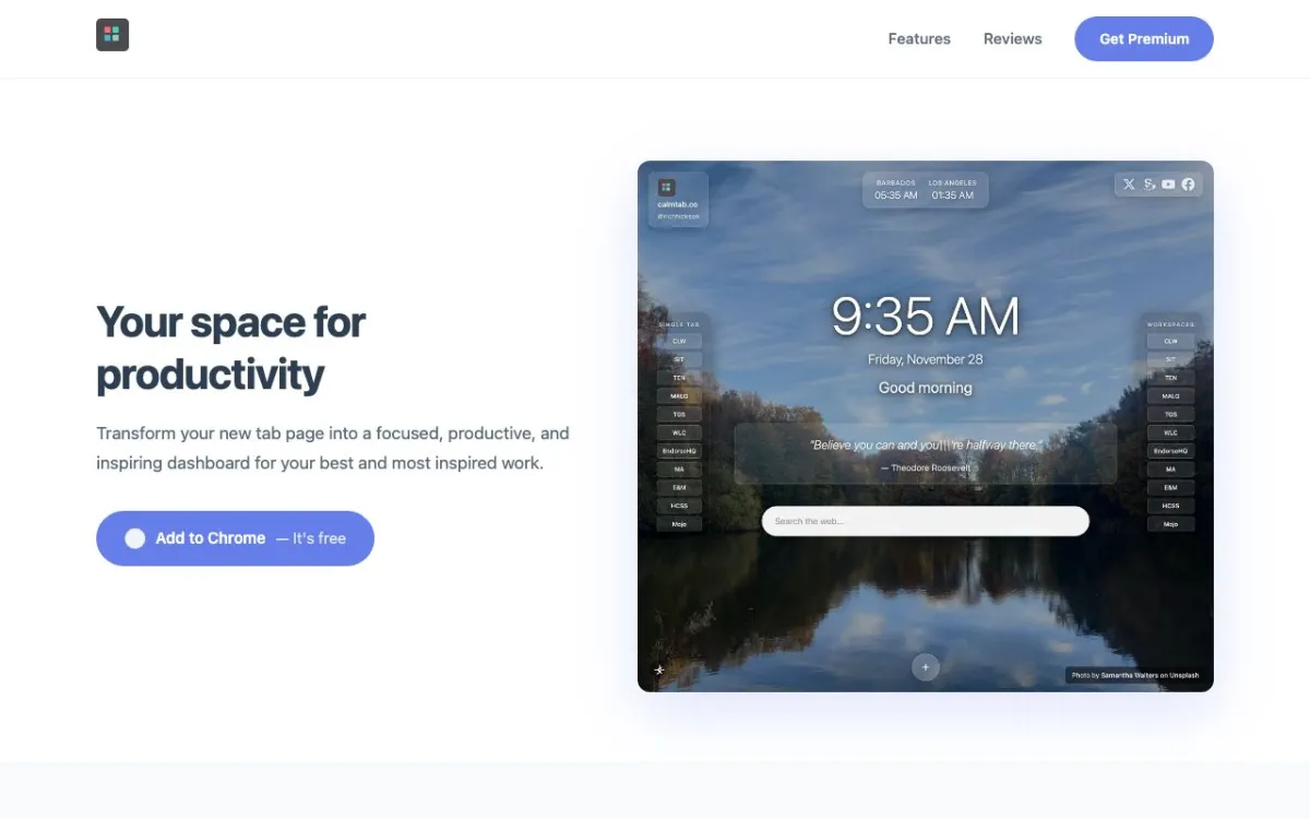 CalmTab browser extension website